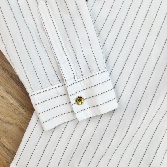 🔺️NYDJ White Pinstripe Button Popover Long Sleeve Top Large - Picture 8 of 14